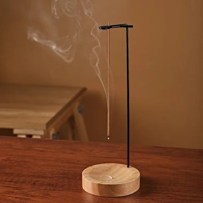 Artisan Wooden Incense Holder with Sturdy Metal Frame