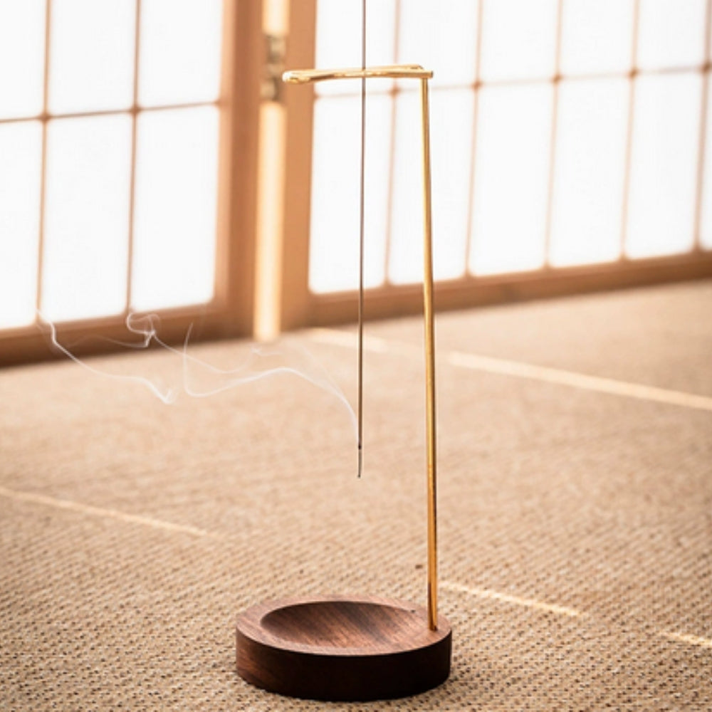 Artisan Wooden Incense Holder with Sturdy Metal Frame