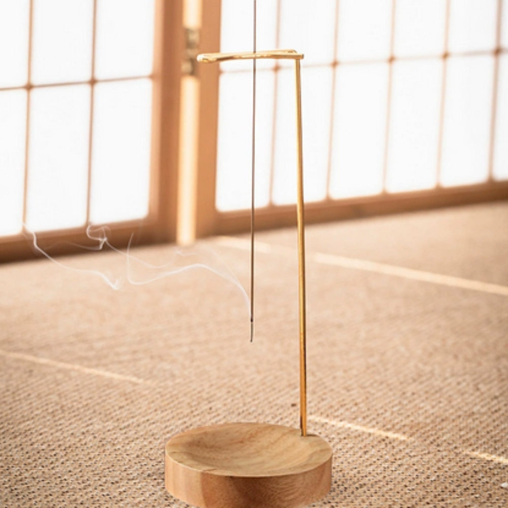 Artisan Wooden Incense Holder with Sturdy Metal Frame