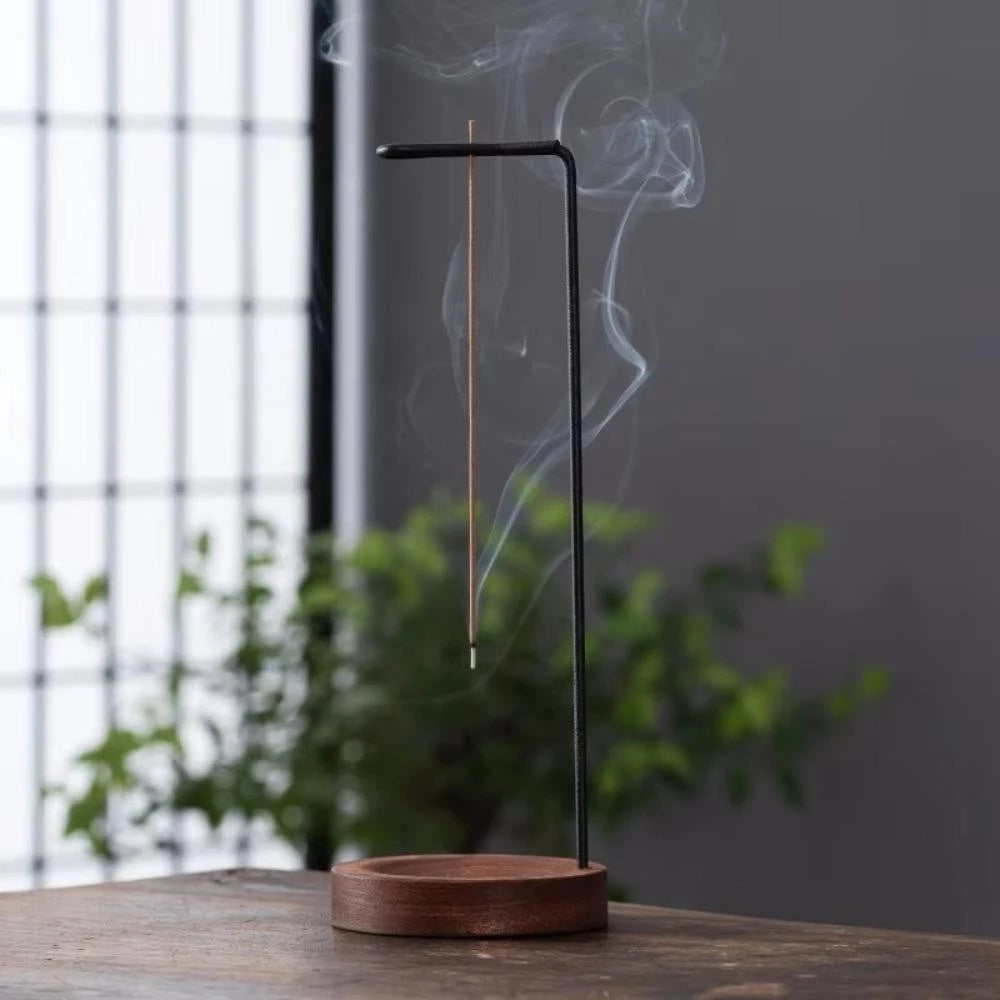 Artisan Wooden Incense Holder with Sturdy Metal Frame