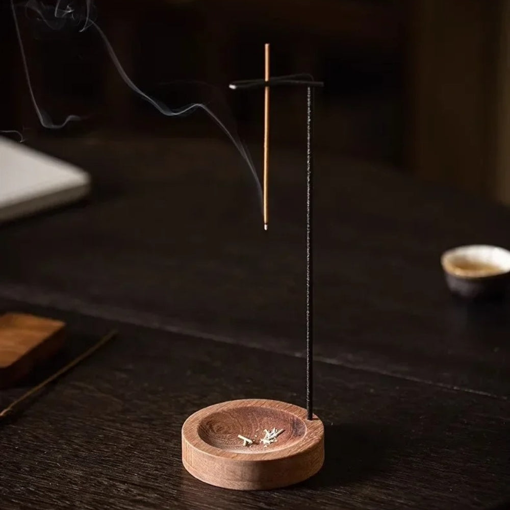 Artisan Wooden Incense Holder with Sturdy Metal Frame