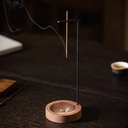 Artisan Wooden Incense Holder with Sturdy Metal Frame