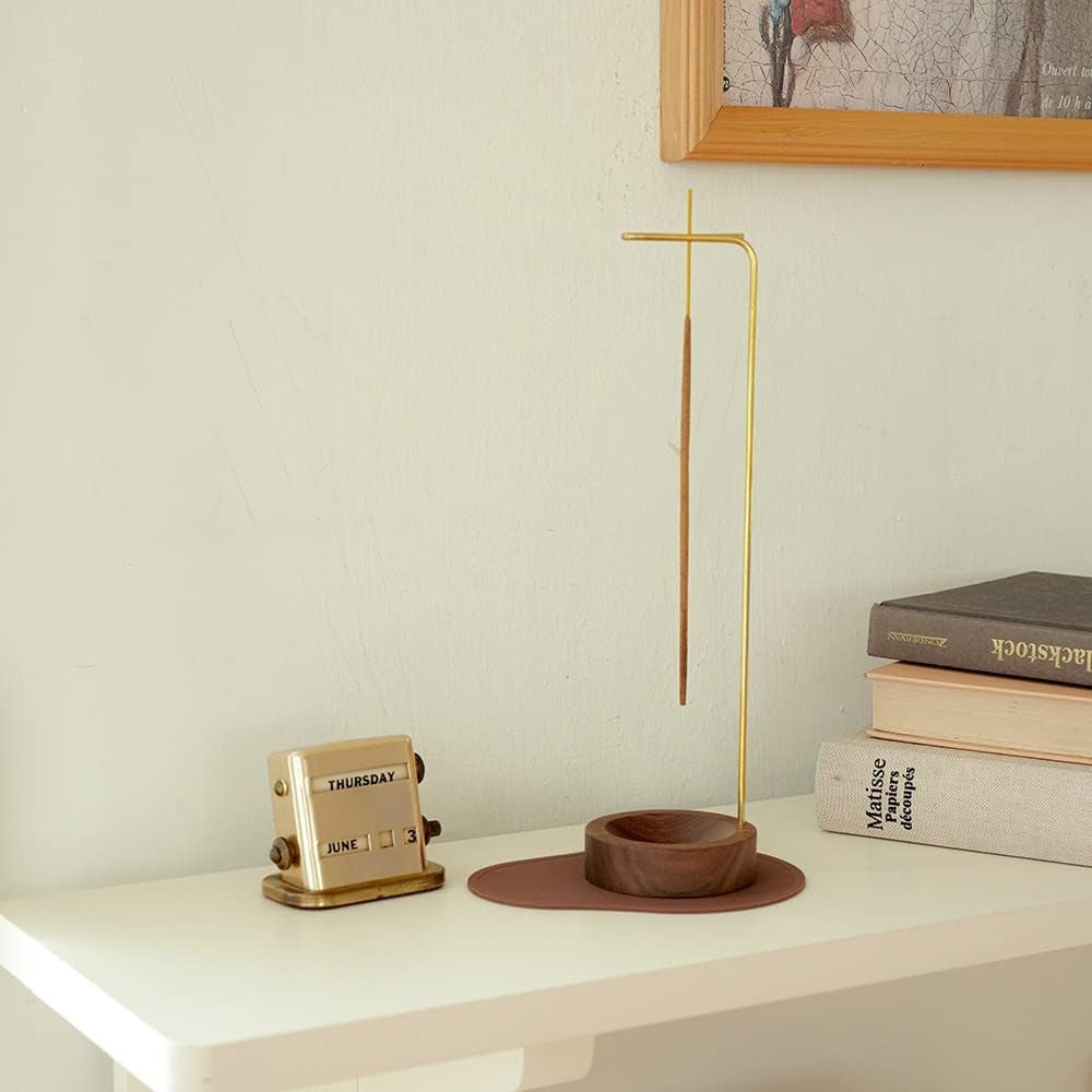 Artisan Wooden Incense Holder with Sturdy Metal Frame