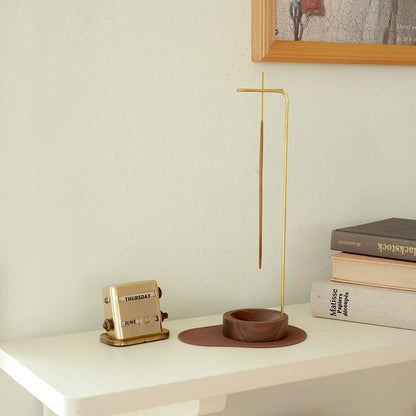 Artisan Wooden Incense Holder with Sturdy Metal Frame
