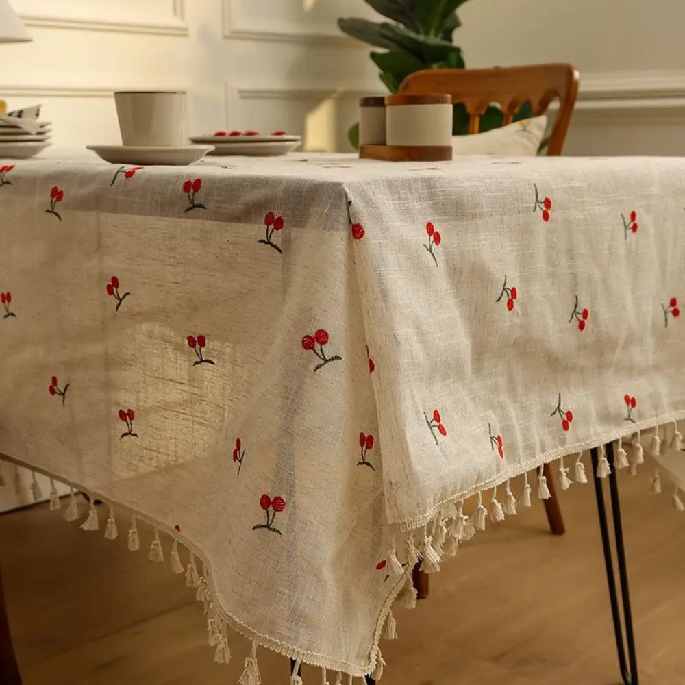 Charming Cherry Blossom Tassel Table Cover