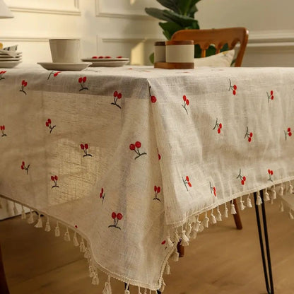 Charming Cherry Blossom Tassel Table Cover