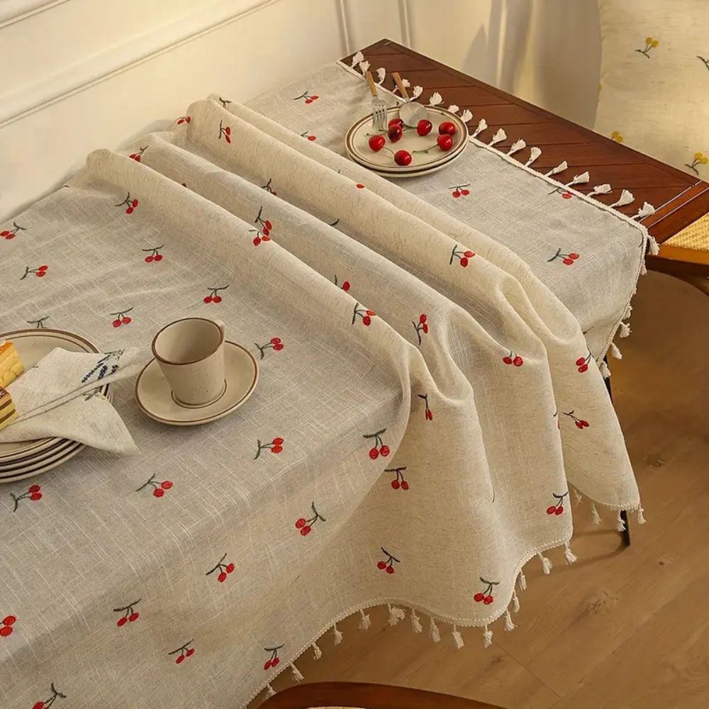 Charming Cherry Blossom Tassel Table Cover