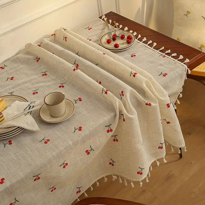 Charming Cherry Blossom Tassel Table Cover