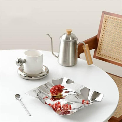 Sleek Textured Stainless Steel Decorative Tray