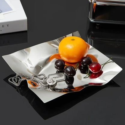 Sleek Textured Stainless Steel Decorative Tray