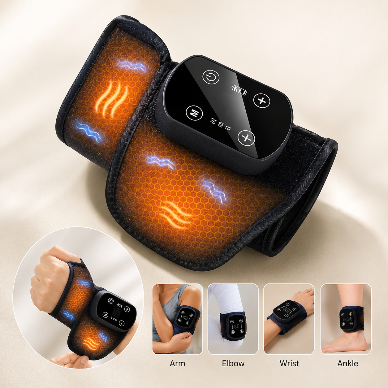 Cordless Heated Wrist Brace with Vibration, Adjustable Fit & 5 Heat Settings