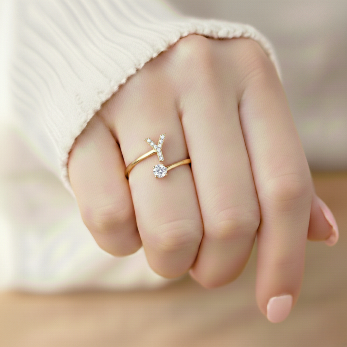 Adjustable Initial Ring Classic with Gift Box and Message Card