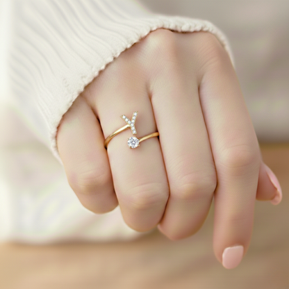 Adjustable Initial Ring Classic with Gift Box and Message Card