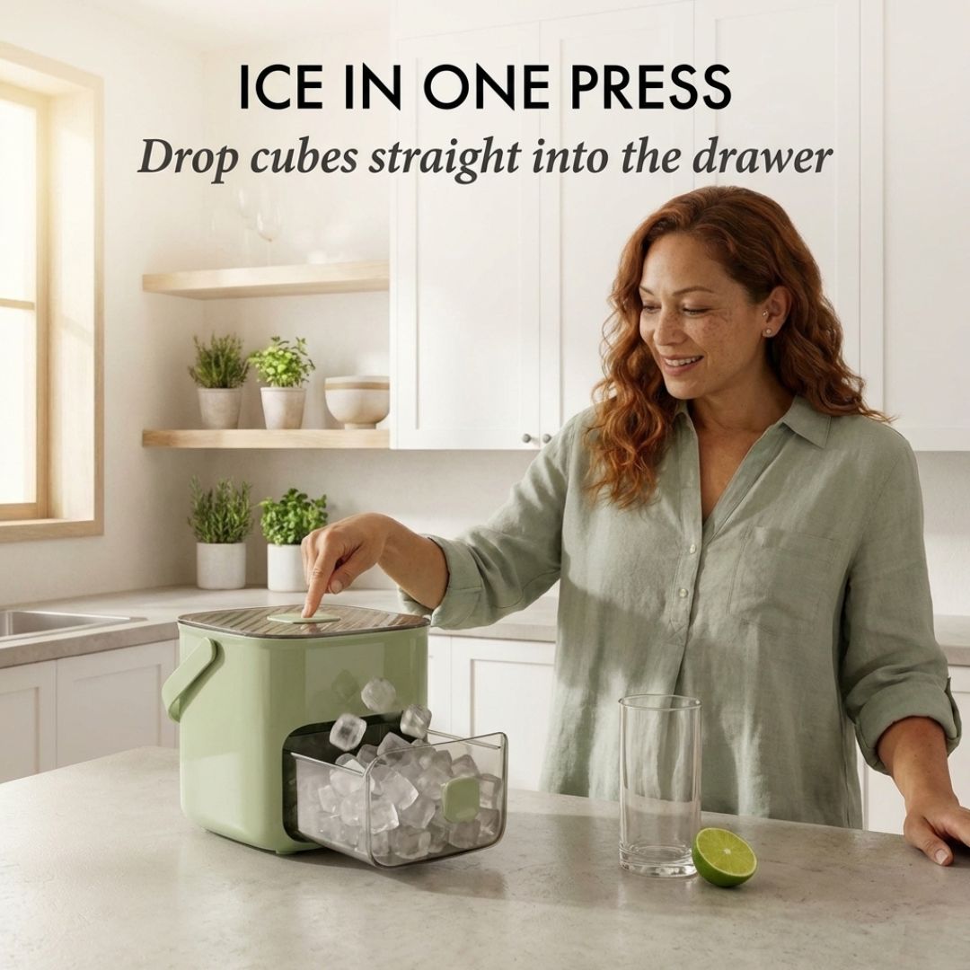 Effortless Ice Cube Maker with One-Touch Release & Storage Box | 48 Cubes (2 Trays) with Lid & Scoop | BPA-Free