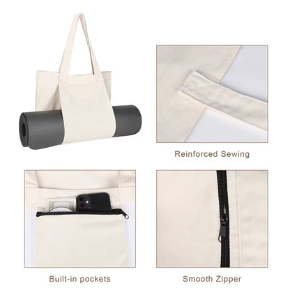 Canvas Yoga Mat Tote with Adjustable Strap & Extra Storage for Travel
