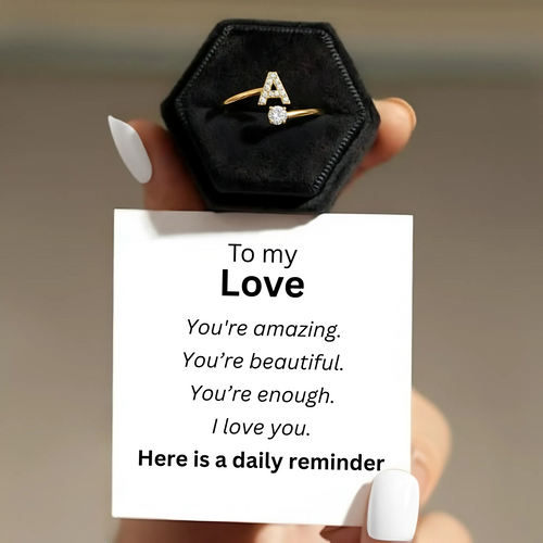 Adjustable Initial Ring Classic with Gift Box and Message Card