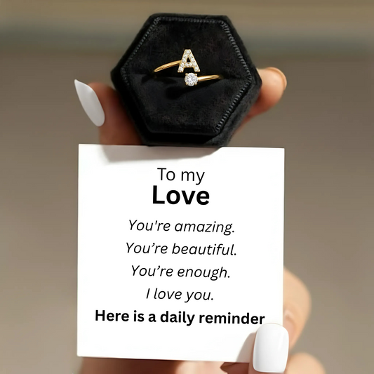 Adjustable Initial Ring Classic with Gift Box and Message Card