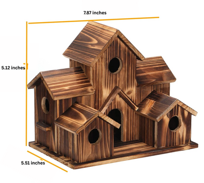 Handmade Wooden Birdhouse for Trees - 6 Entry Holes