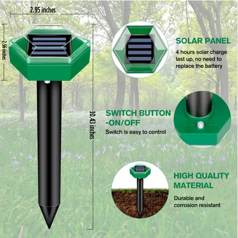 4-Pack Solar Powered Ultrasonic Pest Repellers for Garden and Lawn