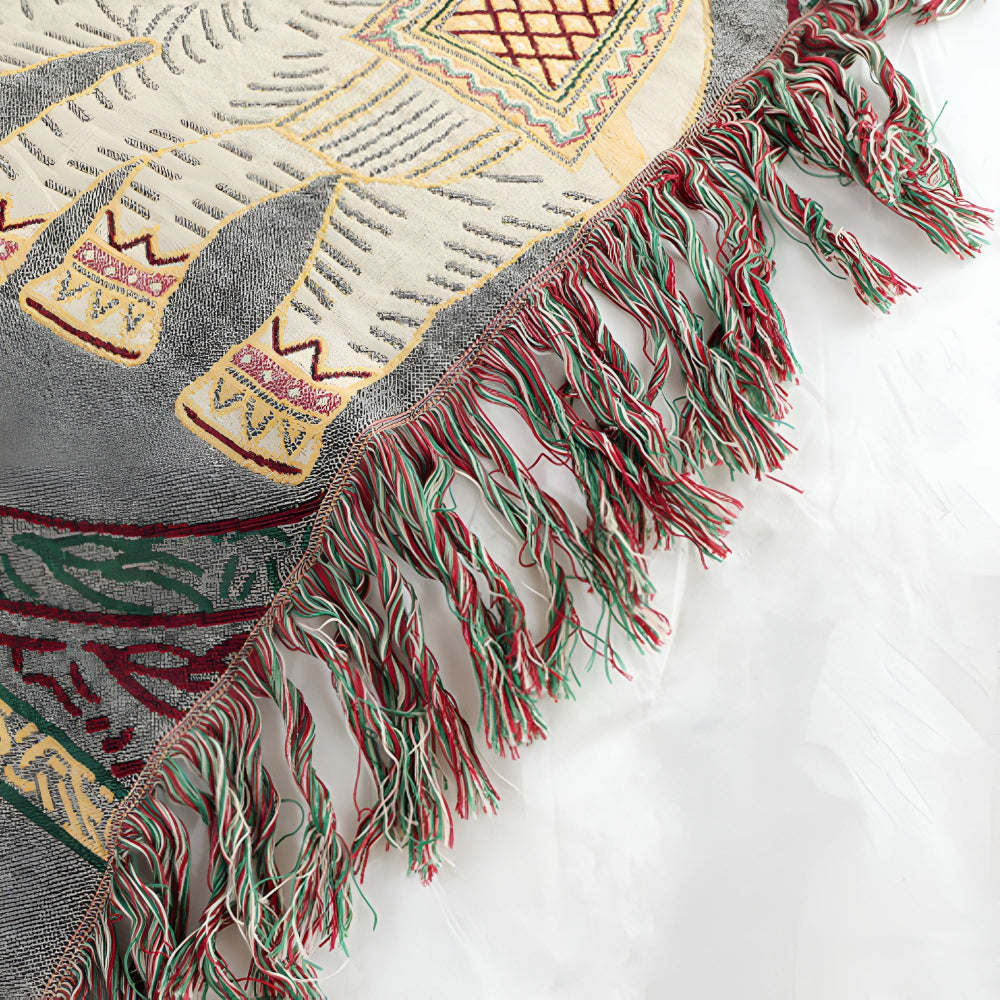 Charming Cotton Throw with Elephant Design and Tassels