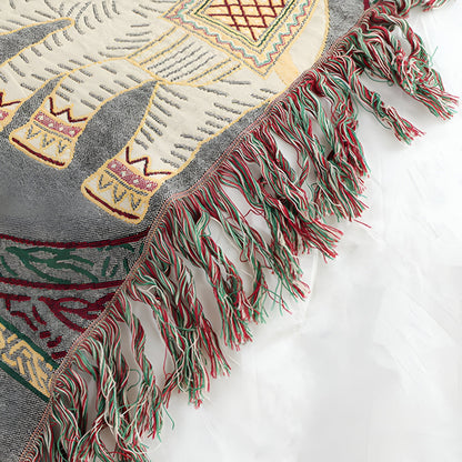 Charming Cotton Throw with Elephant Design and Tassels
