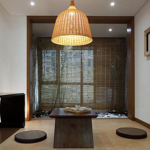 25-Inch Rattan Pendant Light in Rustic Bell Design