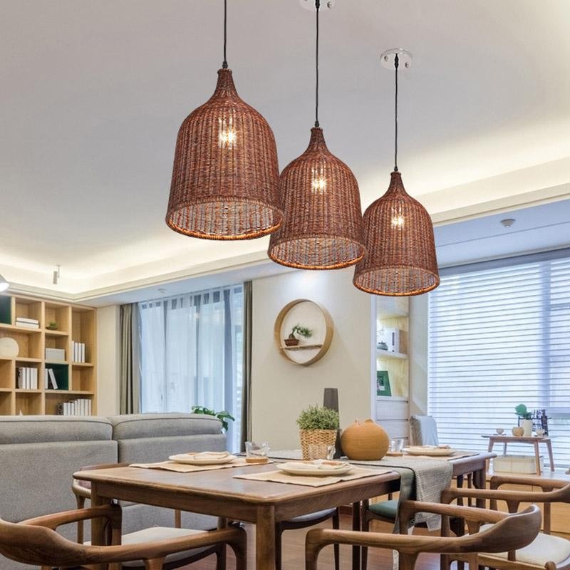 25-Inch Rattan Pendant Light in Rustic Bell Design