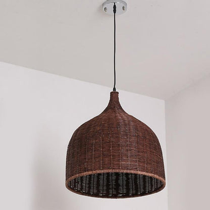 25-Inch Rattan Pendant Light in Rustic Bell Design