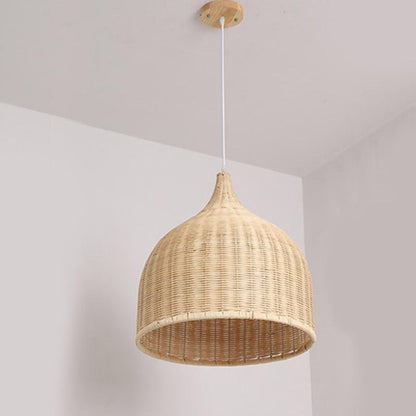 25-Inch Rattan Pendant Light in Rustic Bell Design