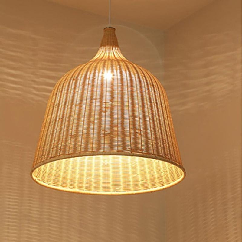 25-Inch Rattan Pendant Light in Rustic Bell Design