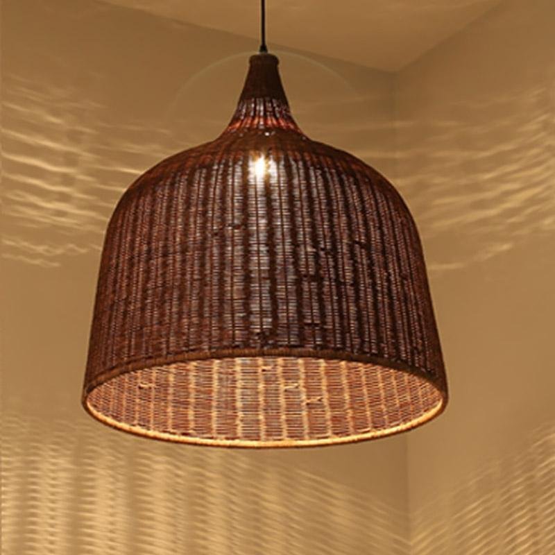 25-Inch Rattan Pendant Light in Rustic Bell Design