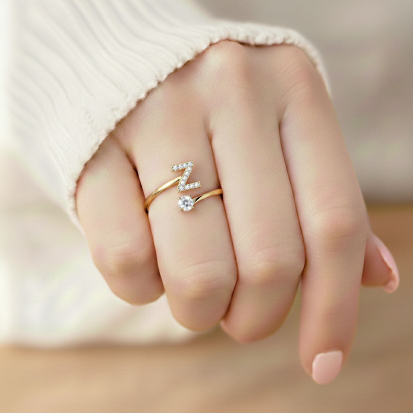 Adjustable Initial Ring Classic with Gift Box and Message Card