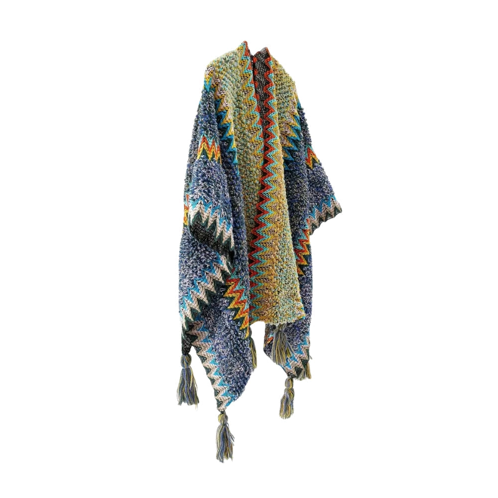 Chic Striped Blanket Cape with Tassel Accents