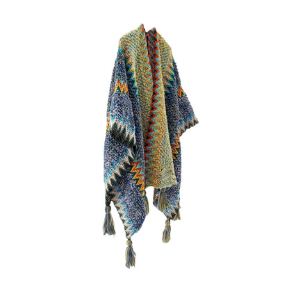 Chic Striped Blanket Cape with Tassel Accents