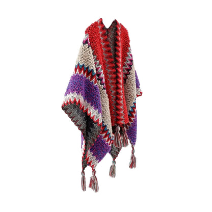 Chic Striped Blanket Cape with Tassel Accents