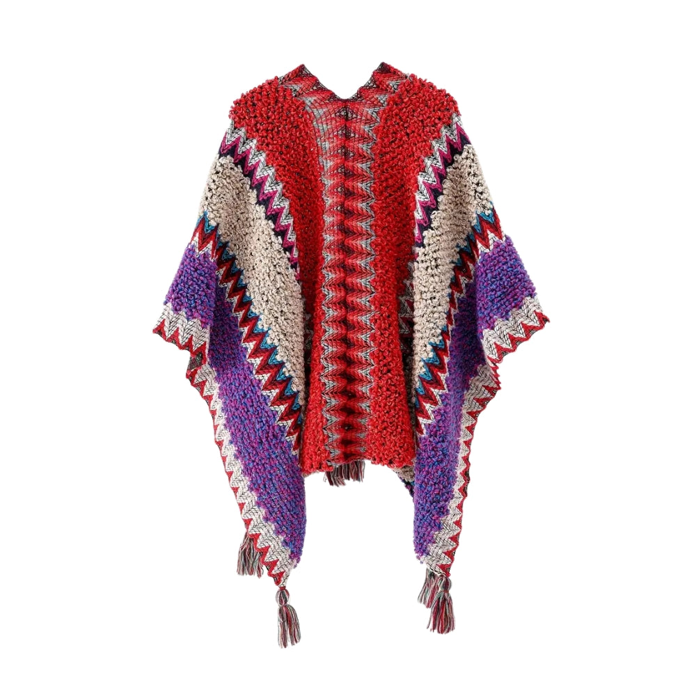 Chic Striped Blanket Cape with Tassel Accents