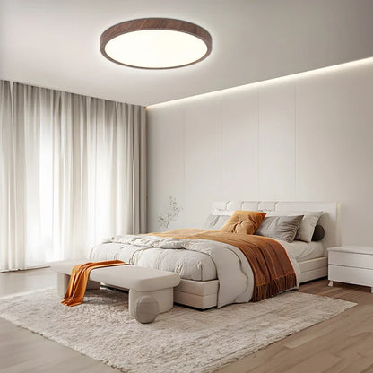 Slim Flat LED Ceiling Light in Japandi Style with Wooden Frame