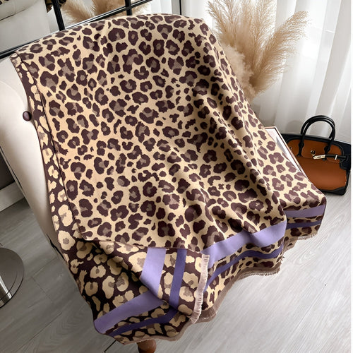 Chic Leopard Print Wool-Blend Wrap Scarf