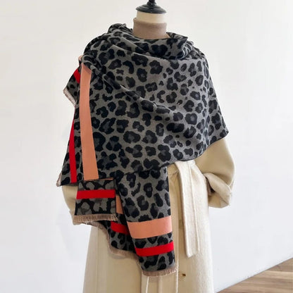 Chic Leopard Print Wool-Blend Wrap Scarf