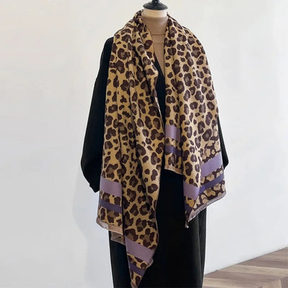 Chic Leopard Print Wool-Blend Wrap Scarf