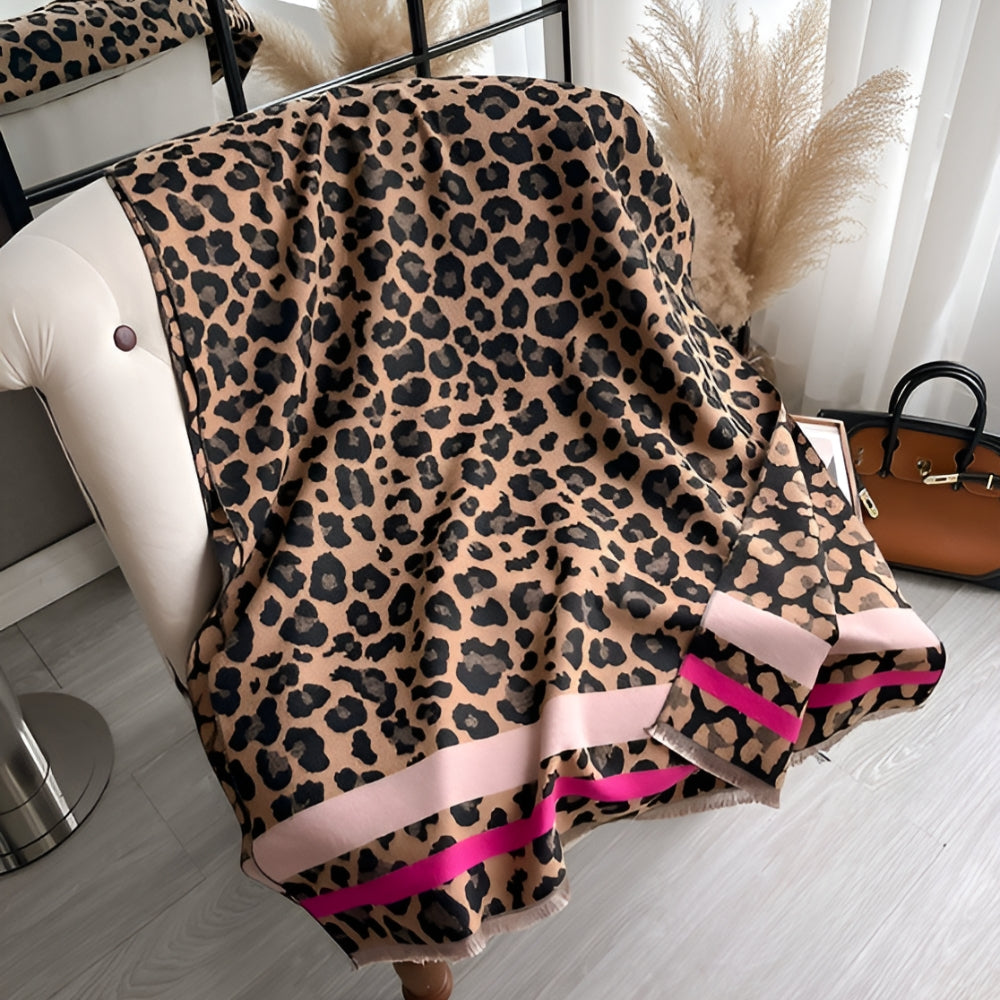 Chic Leopard Print Wool-Blend Wrap Scarf