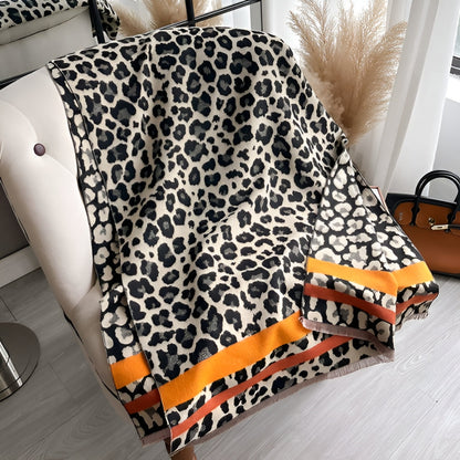 Chic Leopard Print Wool-Blend Wrap Scarf