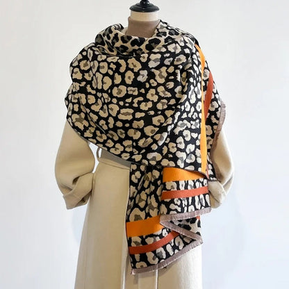 Chic Leopard Print Wool-Blend Wrap Scarf