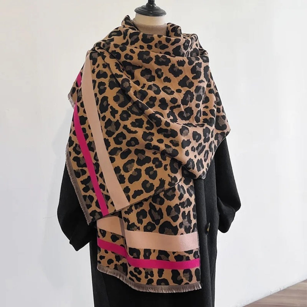 Chic Leopard Print Wool-Blend Wrap Scarf