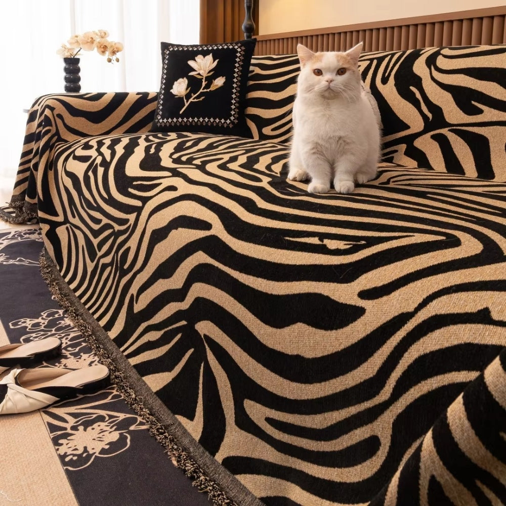 Chic Zebra-Patterned Chenille Sofa Protector