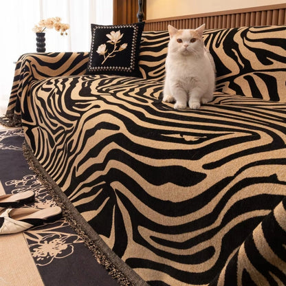 Chic Zebra-Patterned Chenille Sofa Protector
