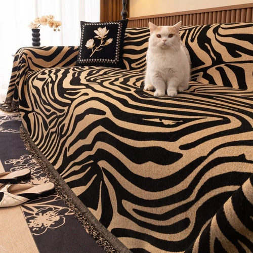 Chic Zebra-Patterned Chenille Sofa Protector
