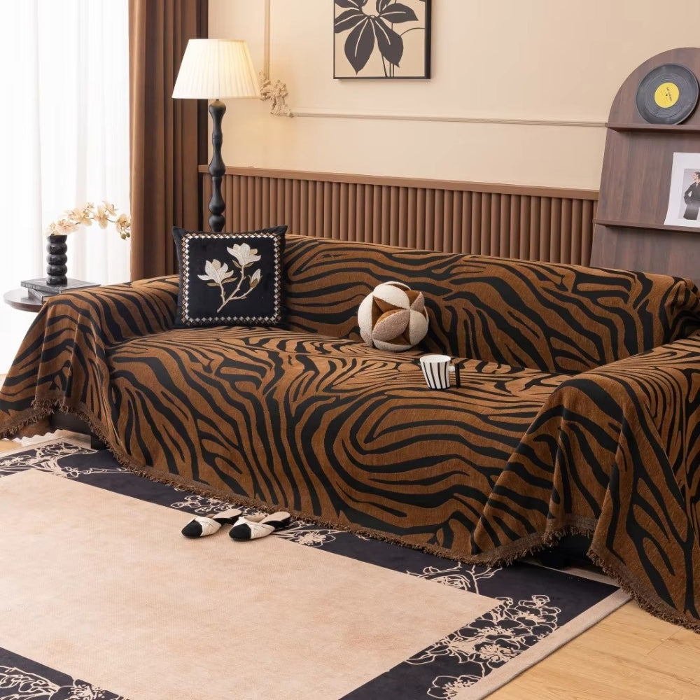 Chic Zebra-Patterned Chenille Sofa Protector