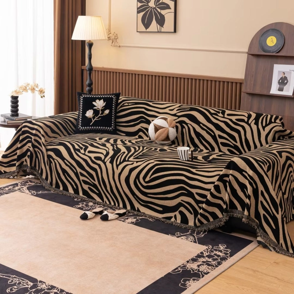 Chic Zebra-Patterned Chenille Sofa Protector