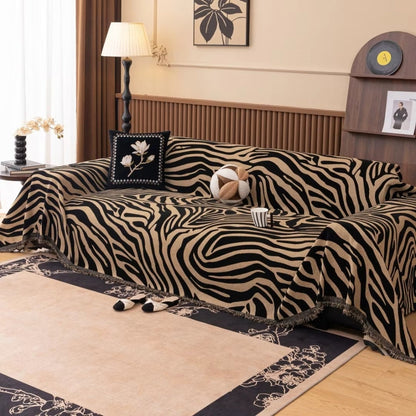 Chic Zebra-Patterned Chenille Sofa Protector